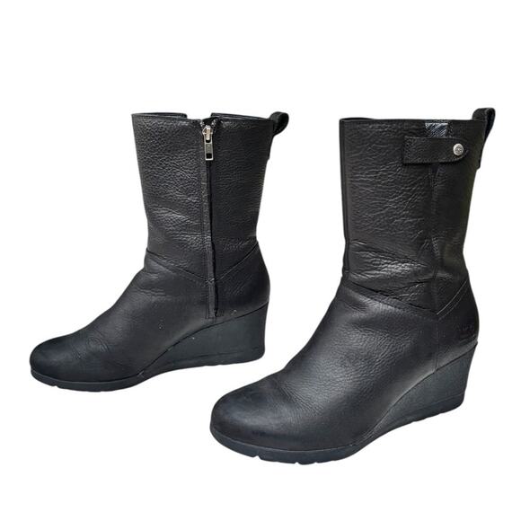 Uggs Potrero Waterproof Leather Boot Women's Size 8 EU 39 Black Wedge - Picture 3 of 11
